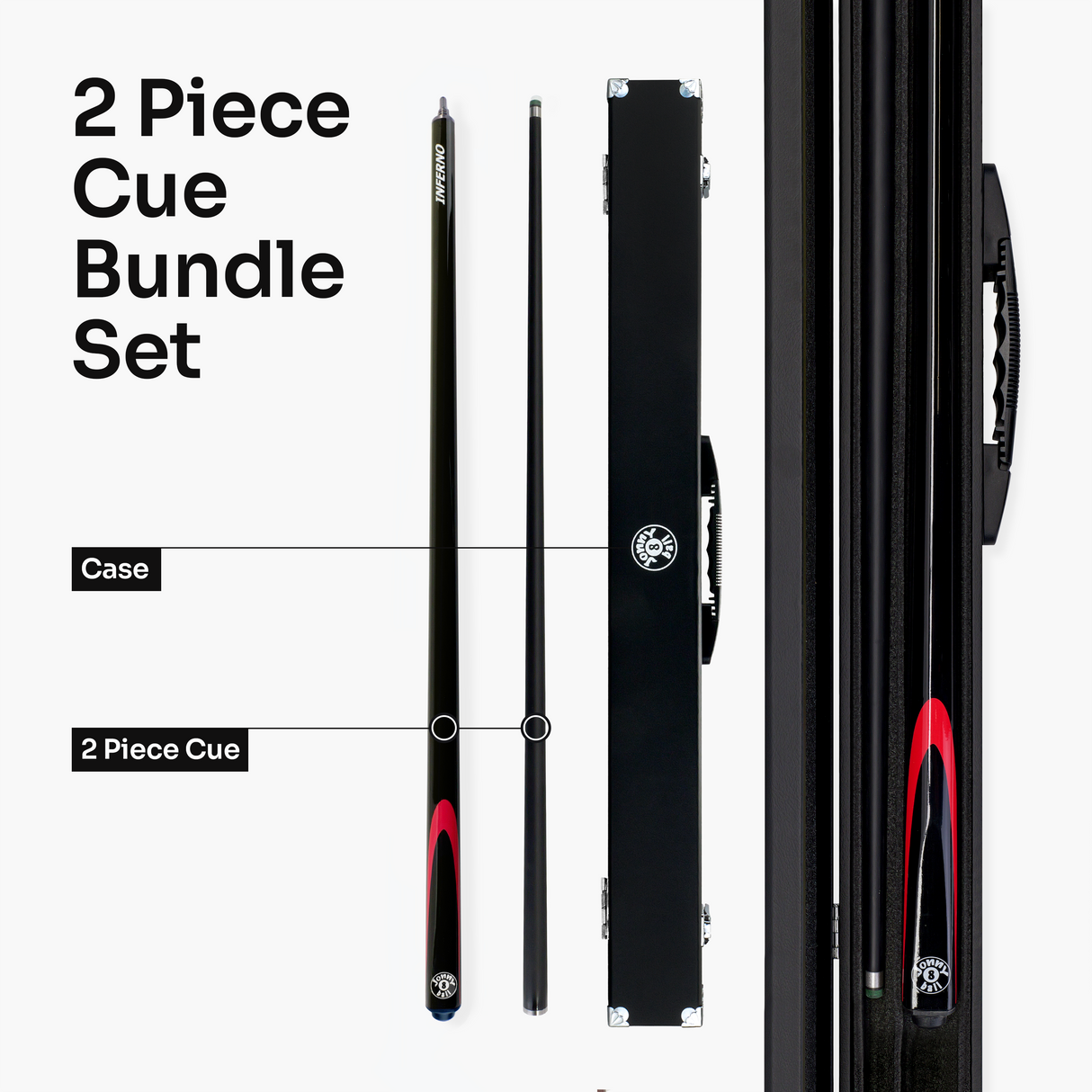 Jonny 8 Ball Inferno 2 Piece Graphite Fiberglass Cue and Case Set 9.5mm Green Layered Tip