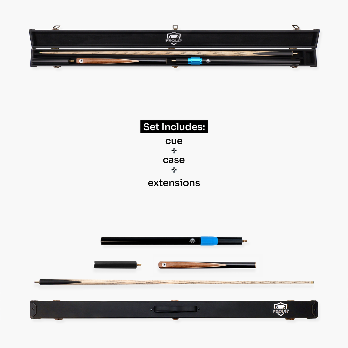 PRO147 Hurricane 57 Inch 3/4 Heavy Weight Snooker Pool Cue 9.5mm Tip with Hard Case and Extensions