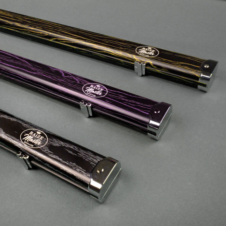 Baize Master Pro Aluminium One Piece Wood Grain Cue Case Metal Ends - Holds 2 Cues