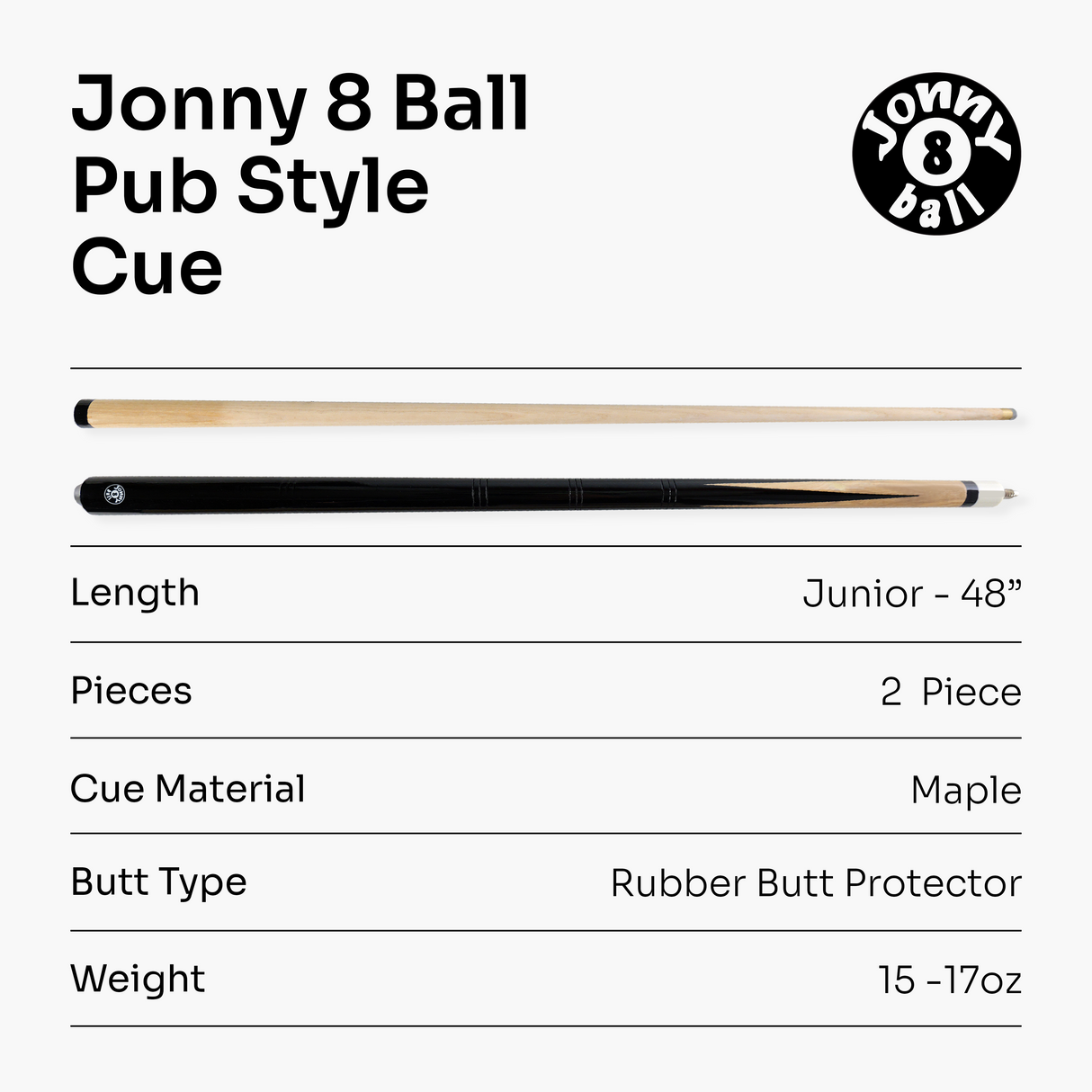 Jonny 8 Ball Pub Style 2 Piece Snooker Pool Cue Set 9.5mm Tip - 57 Inch and 48 Inch Cues