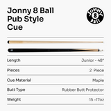 Jonny 8 Ball Pub Style 2 Piece Snooker Pool Cue Set 9.5mm Tip - 57 Inch and 48 Inch Cues