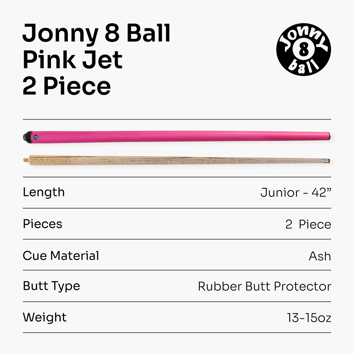 Jonny 8 Ball 42 Inch PINK JET JUNIOR 2pc Ash Snooker Cue & SOFT CASE