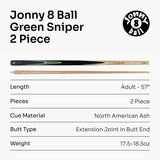 Jonny 8 Ball 2 Piece GREEN SNIPER Pool Cue and Case Set with Jonny 8 Ball Black Reinforced Case + 2 Chalks