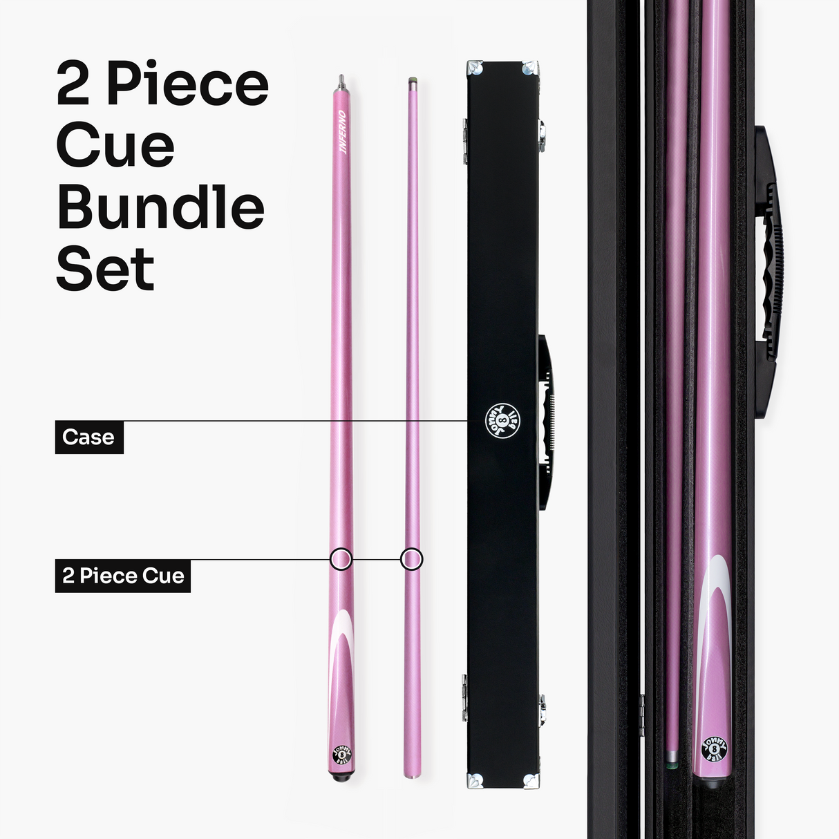 Jonny 8 Ball Inferno 2 Piece Graphite Fiberglass Cue and Case Set 9.5mm Green Layered Tip
