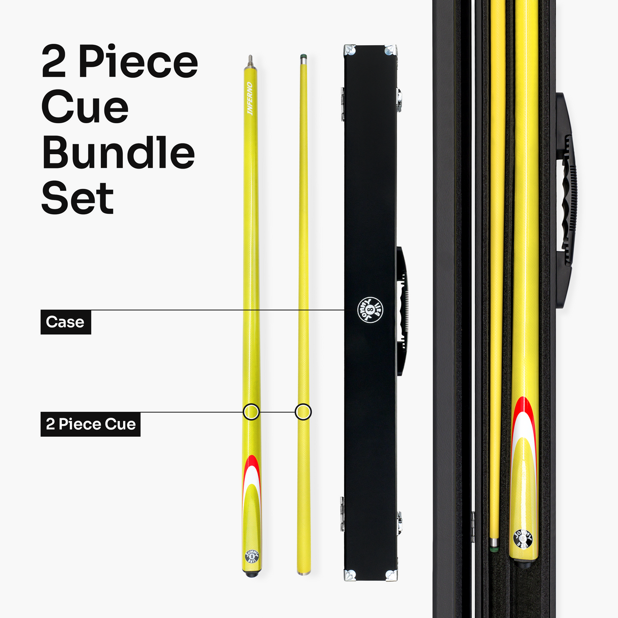 Jonny 8 Ball Inferno 2 Piece Graphite Fiberglass Cue and Case Set 9.5mm Green Layered Tip