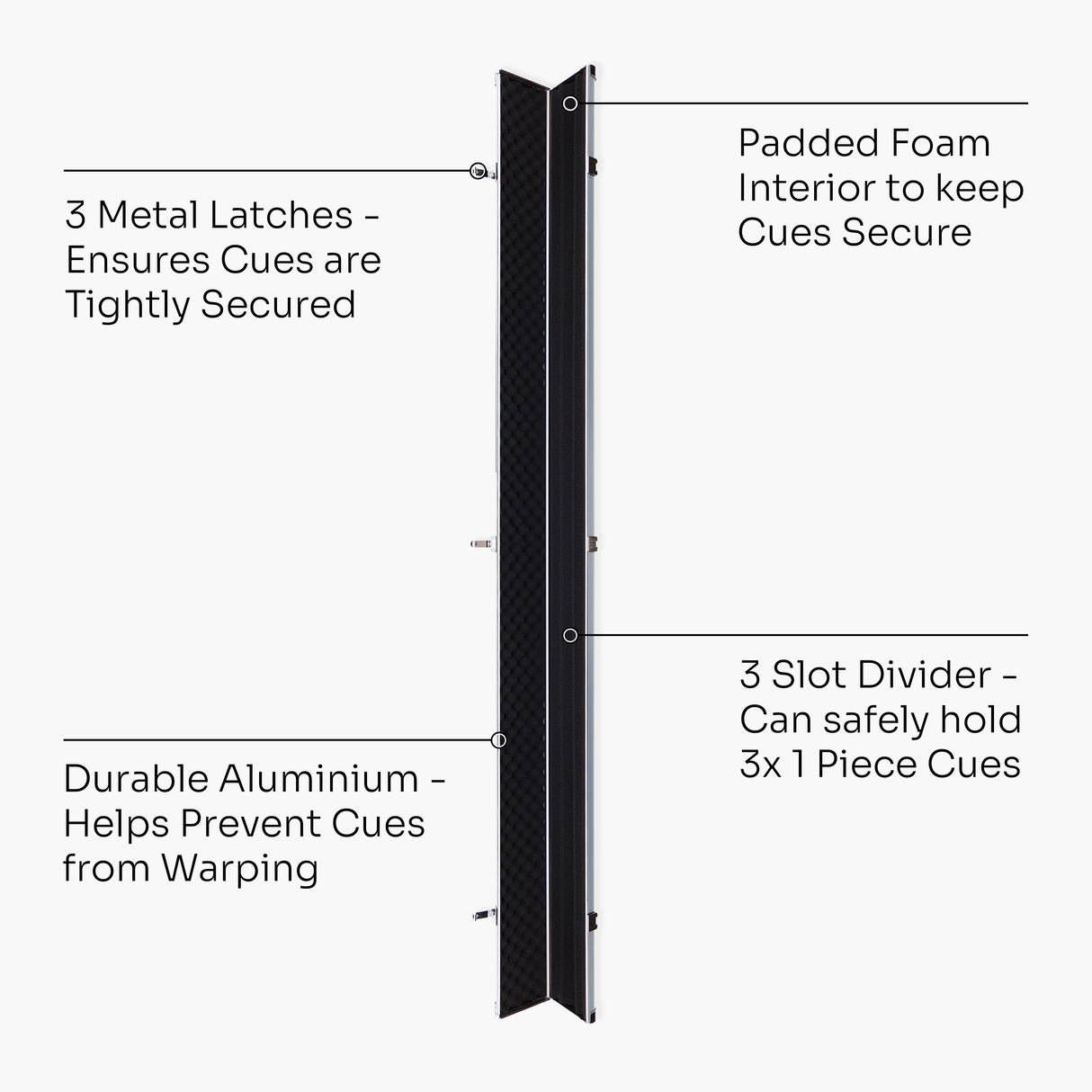 Baize Master SATIN LINE Pro Aluminium 3/4 Luxury Snooker Pool Cue Case – Holds Two ¾ Joint Cues Baize Master