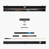 PRO147 Saturn Eclipse 3/4 Joint Snooker and Pool Deluxe Cue Case Set with 9.5mm Green Layered Tip