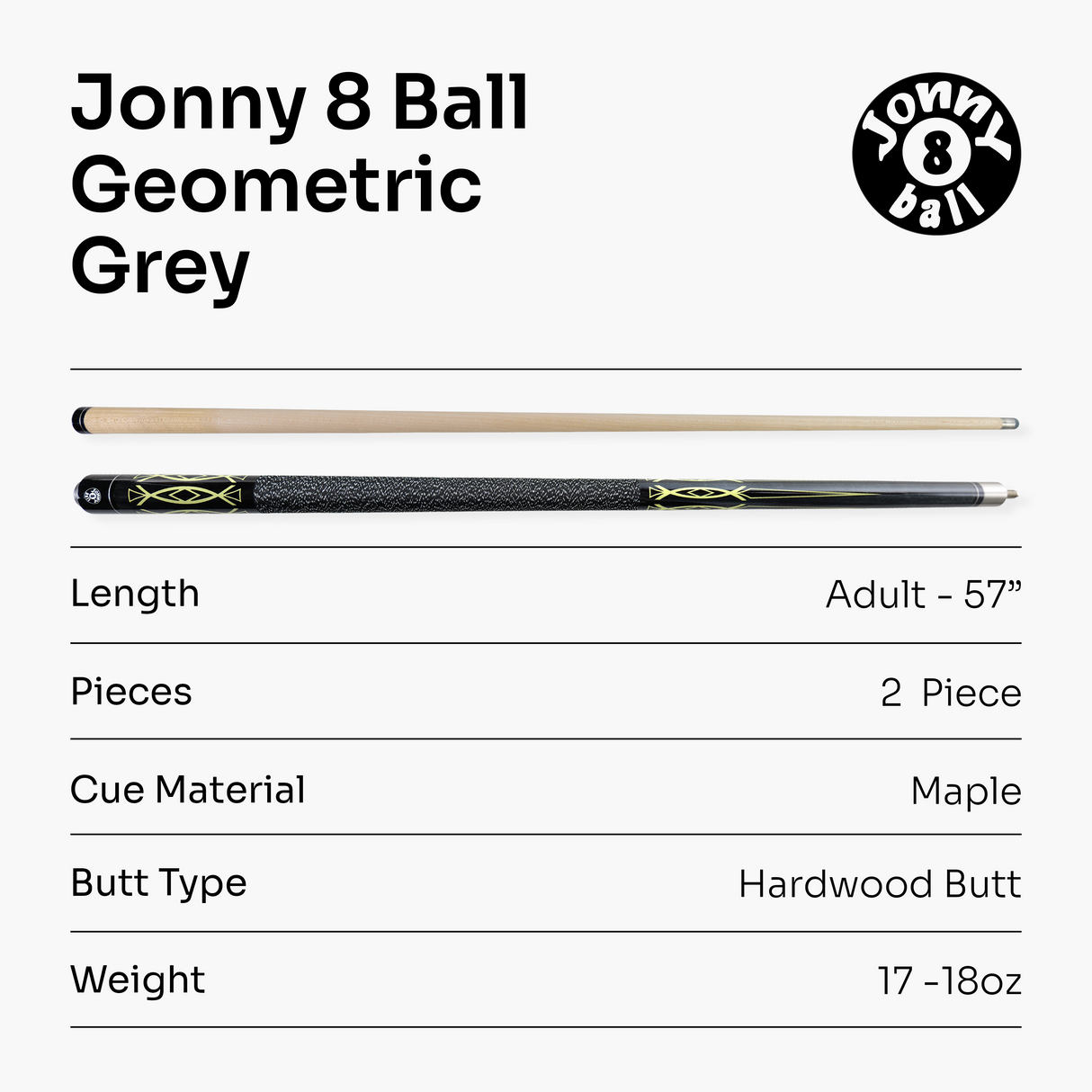 Jonny 8 Ball Geometric 57 Inch 2 Piece Snooker Pool Cue 10mm Tip