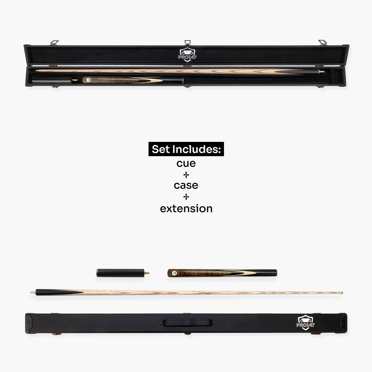 PRO147 Maple Eclipse 3/4 Joint Snooker and Pool Standard Cue and Case Set with 9.5mm Green Layered Tip