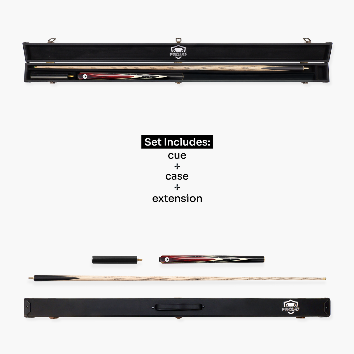 PRO147 Traditional Eclipse 3/4 Joint Snooker and Pool Standard Cue and Case Set with 9.5mm Green Layered Tip