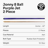 Jonny 8 Ball 42 Inch PURPLE JET JUNIOR 2pc ASH Snooker Pool Cue - 10mm Tip