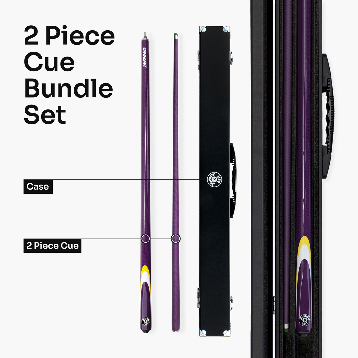 Jonny 8 Ball Inferno 2 Piece Graphite Fiberglass Cue and Case Set 9.5mm Green Layered Tip