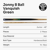 Jonny 8 Ball 48 Inch 2 Piece VANQUISH Junior Kids Snooker Pool Cue and HARD CASE Set 10mm Tip