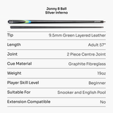 Jonny 8 Ball Inferno 2 Piece Graphite Fiberglass Cue and Case Set 9.5mm Green Layered Tip