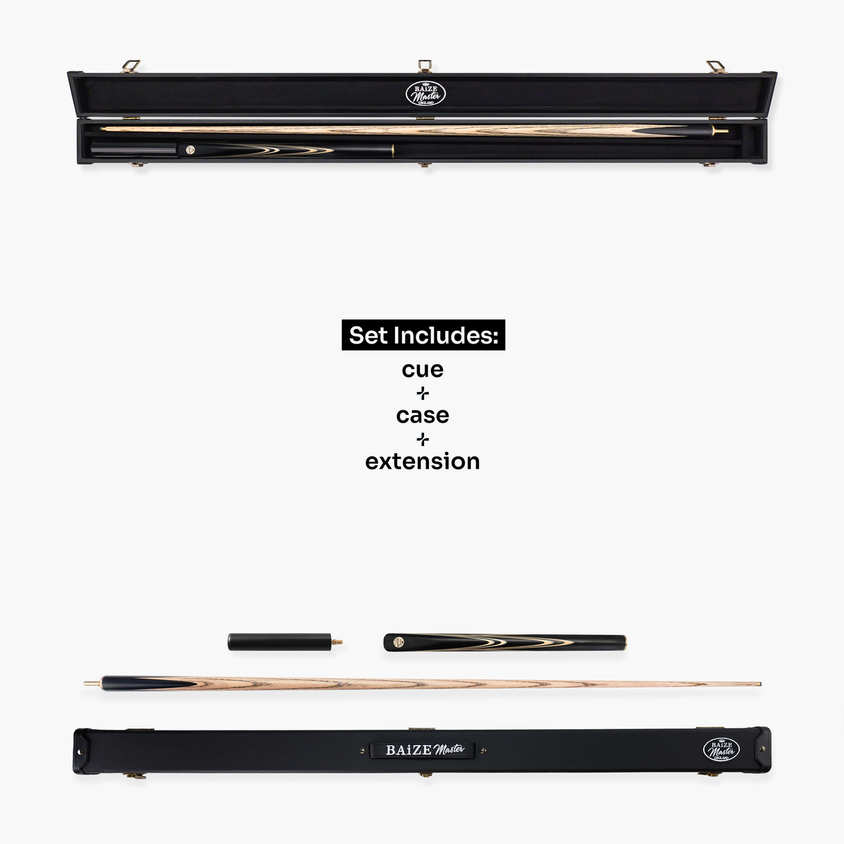 Baize Master Midnight Marksman ¾ Joint English Pool Cue and Case Set with 8.5mm Baize Master Pro Impact Hybrid Tip