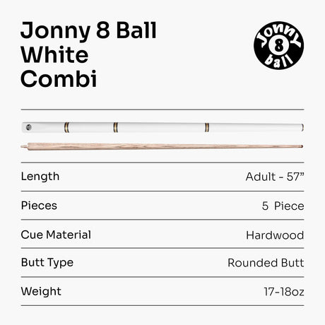 Jonny 8 Ball COMBI Length Adjustable 5 Piece Ash Snooker Pool Cue – 9mm Tip Jonny 8 Ball