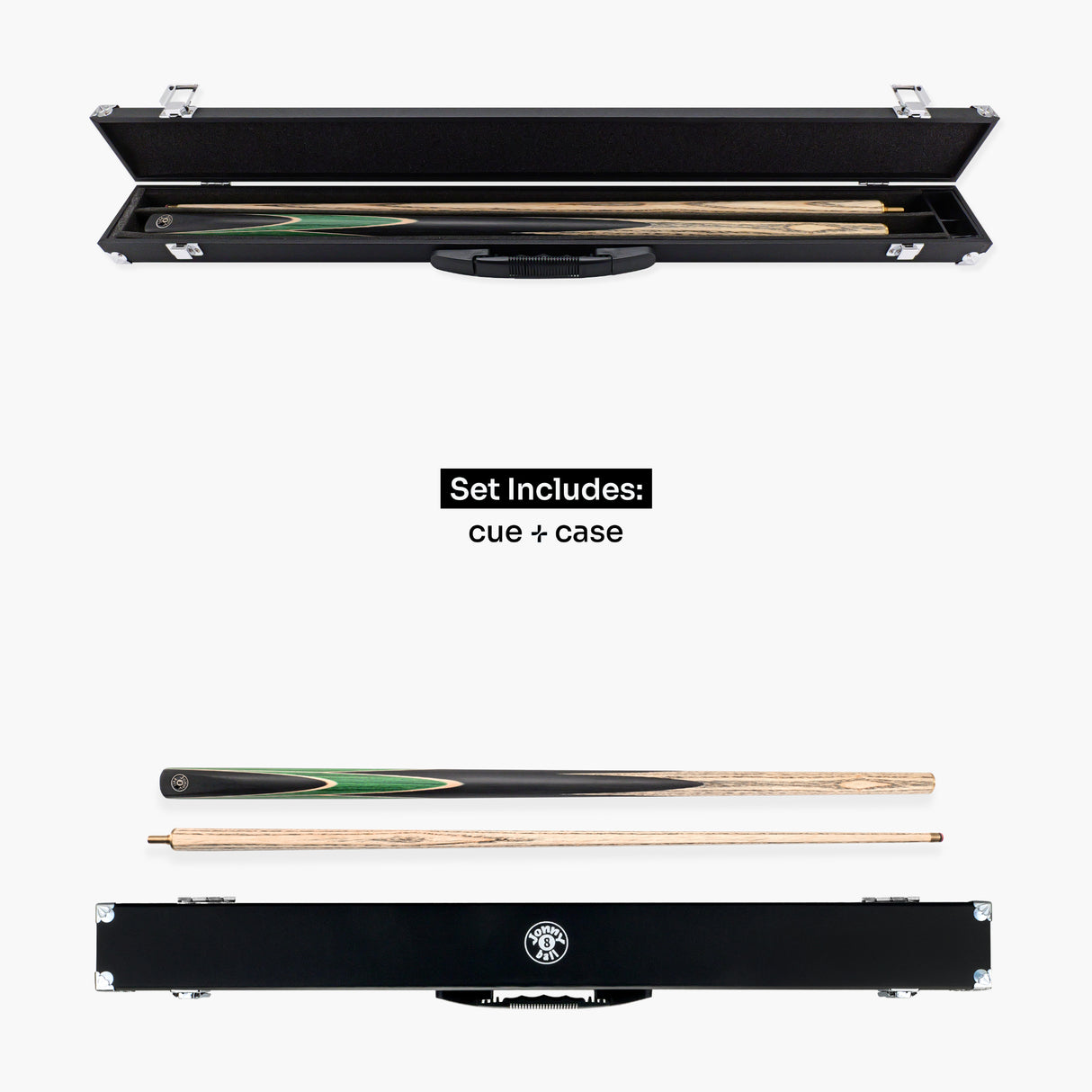 Jonny 8 Ball Sniper 2 Piece English Pool Cue and Case Set 8mm Pro Tip With Black Hard Case