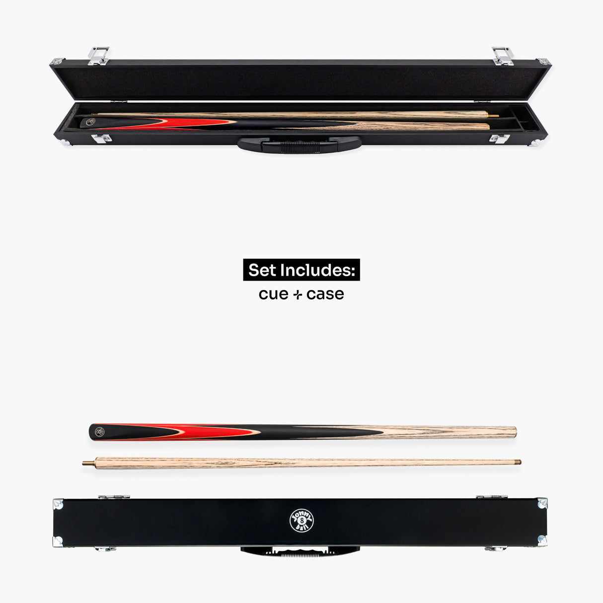 Jonny 8 Ball Sniper 2 Piece English Pool Cue and Case Set 8mm Pro Tip With Black Hard Case