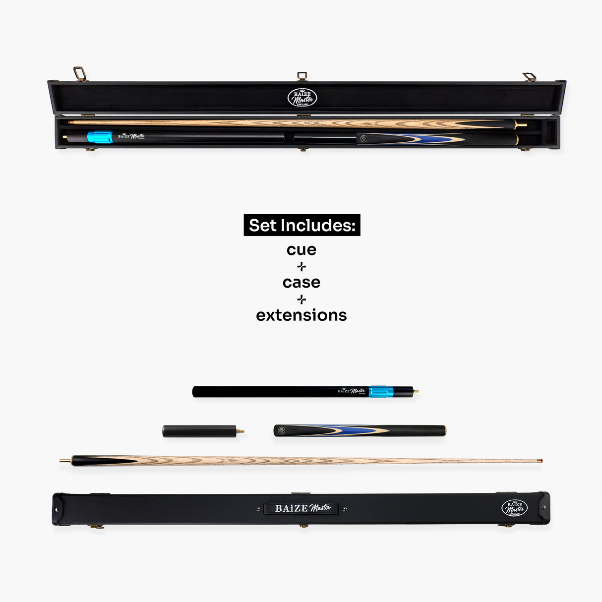 Baize Master Crucible 57 Inch 3/4 Jointed Snooker Pool Cue and Case Set 9.5mm Tip