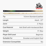 Spartan Fury CONQUEST 2 Piece Snooker Pool Cue and Soft Case Set 9.5mm Tip
