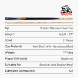 Spartan Fury CONQUEST 2 Piece Snooker Pool Cue and Soft Case Set 9.5mm Tip
