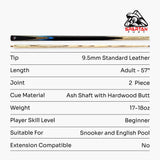 Spartan Fury CONQUEST 2 Piece Snooker Pool Cue and Soft Case Set 9.5mm Tip