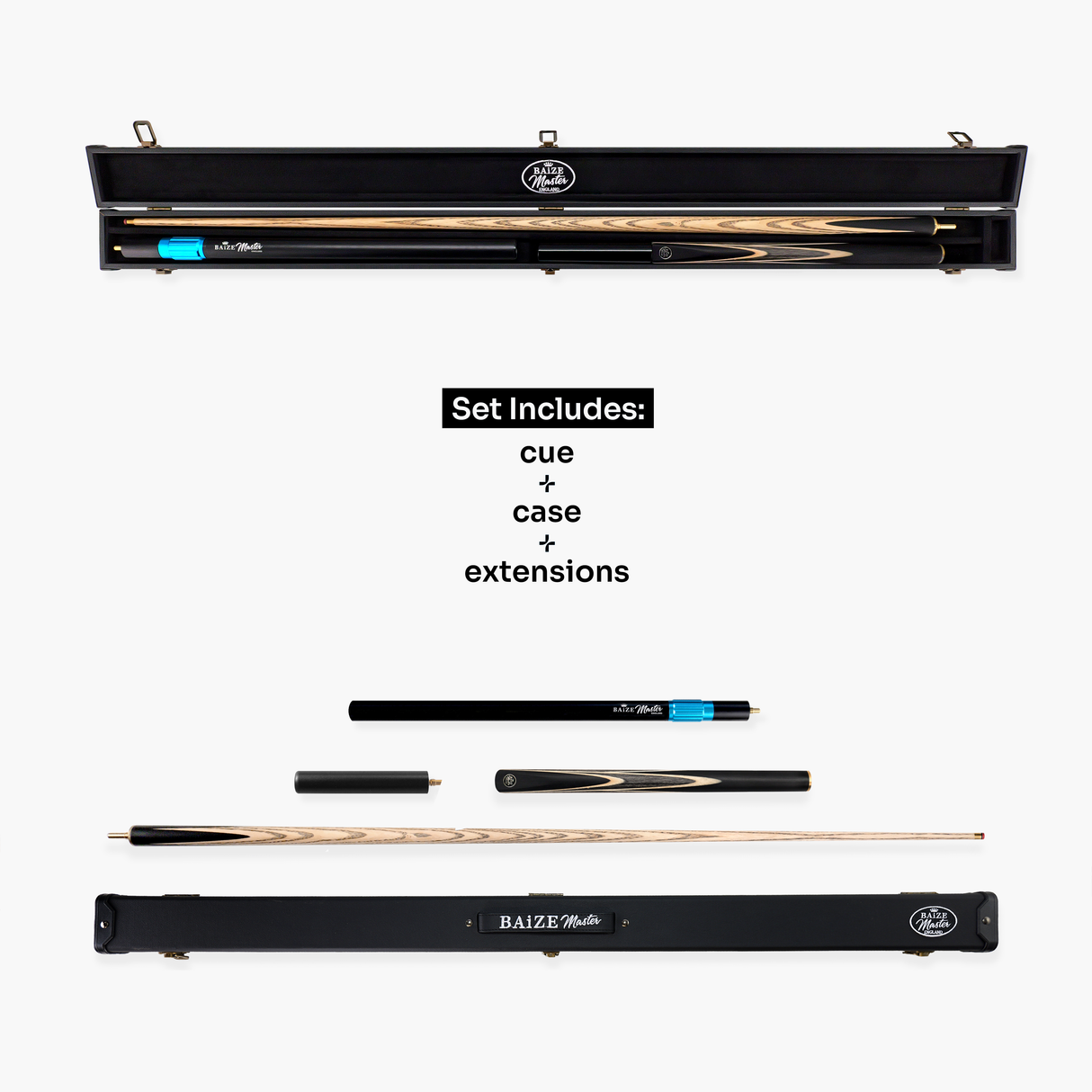 Baize Master Crucible 57 Inch 3/4 Jointed Snooker Pool Cue and Case Set 9.5mm Tip