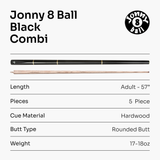 Jonny 8 Ball COMBI Length Adjustable 5 Piece Ash Snooker Pool Cue – 9mm Tip
