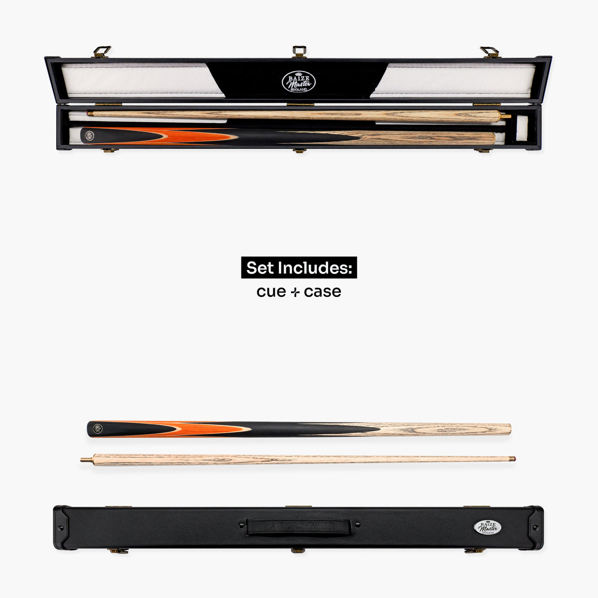 Baize Master CRUCIBLE 2 Piece Snooker and Pool Cue and Case Set with 9.5mm Red Layered Pro Tip