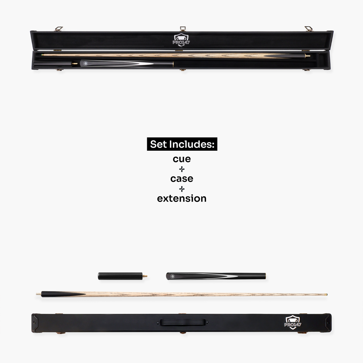 PRO147 Striker 3/4 Jointed Snooker and Pool Cue and Case Standard Set with 9.5mm Green Layered Tip