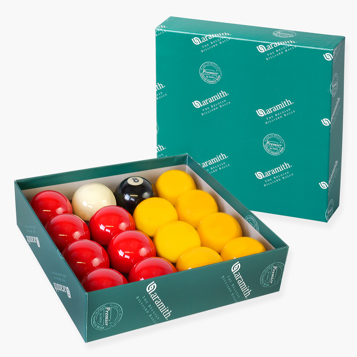 Aramith Premier Red and Yellow 2 1/4 Inch American Pool Balls