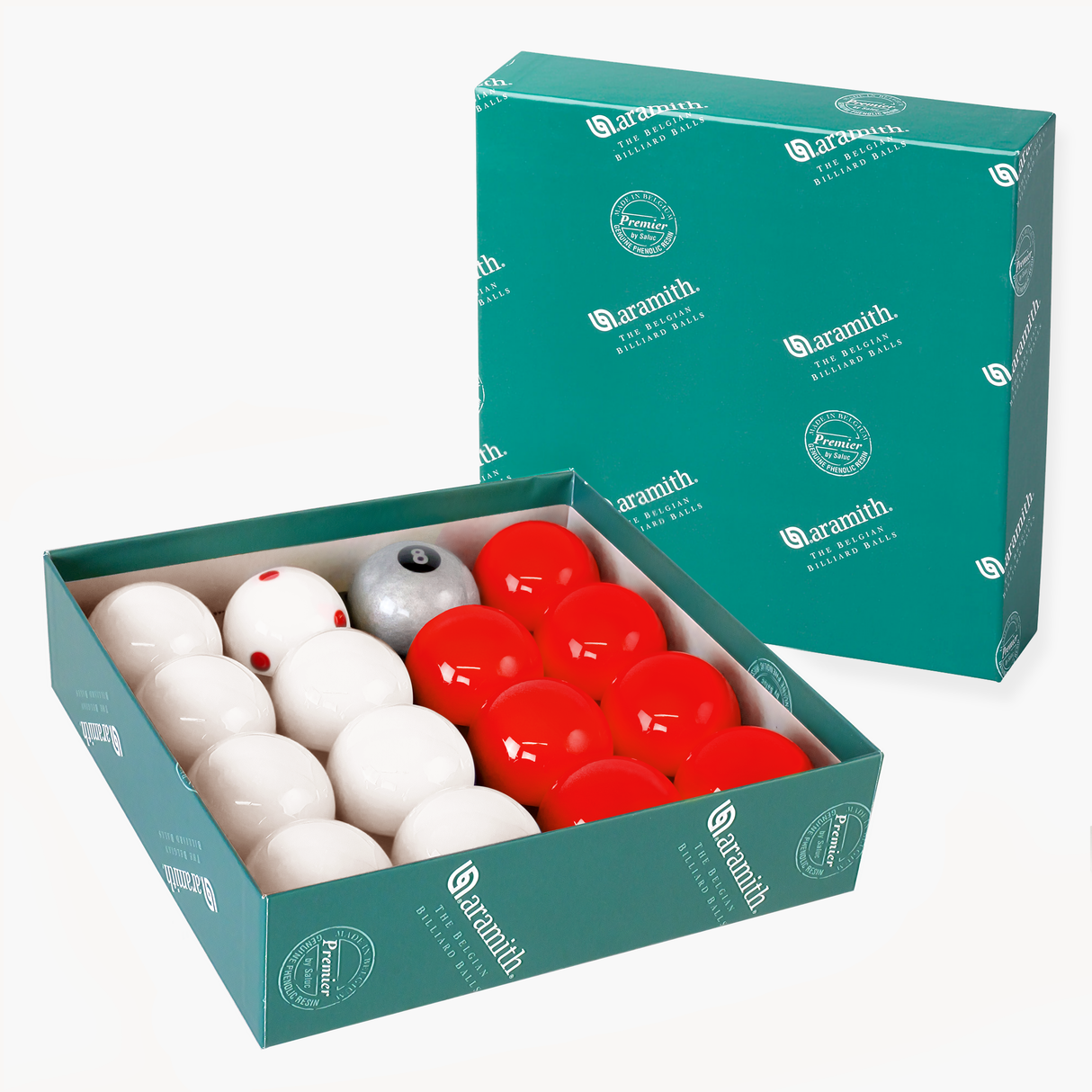 Aramith White & Red Premier Pool Balls with Silver 8 Ball and Pro Cup Cue Ball