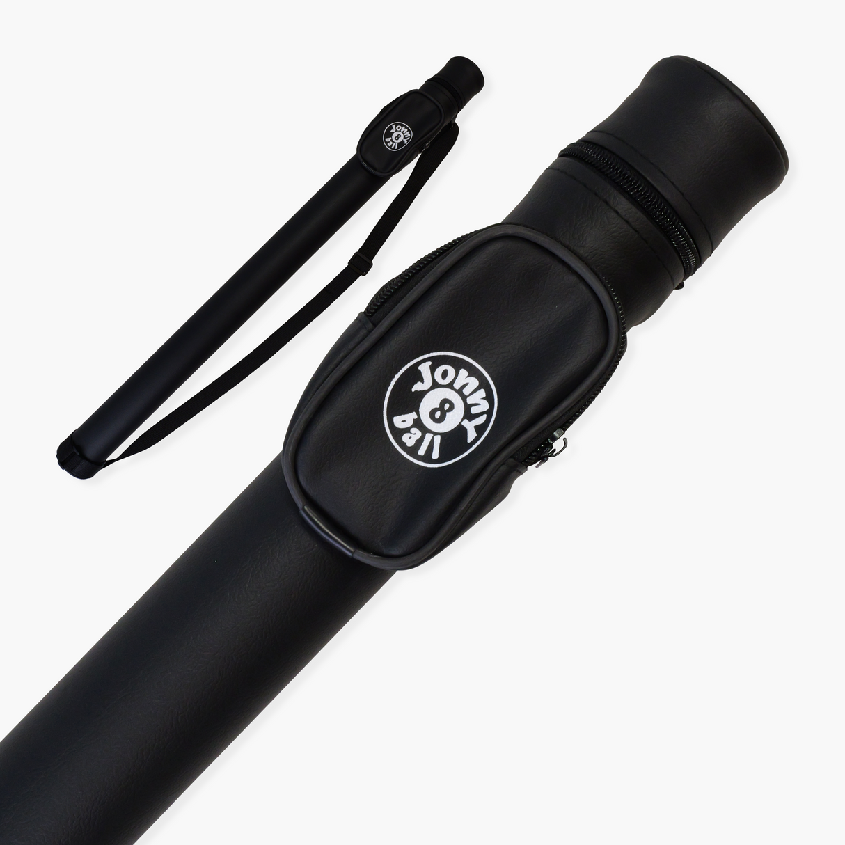 Jonny 8 Ball Black Tubular Cue Case + Shoulder Strap - Holds 2pc Snooker or Pool Cue