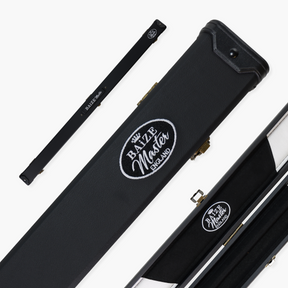 Baize Master BLACK + WHITE INTERIOR 3/4 Deluxe Black Pool Snooker Cue Case with Plastic Ends and Embroidered Logo Baize Master