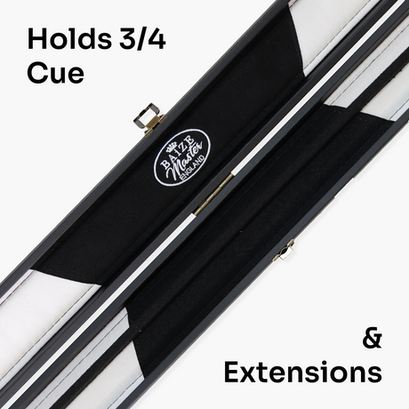 Baize Master BLACK + WHITE INTERIOR 3/4 Deluxe Black Pool Snooker Cue Case with Plastic Ends and Embroidered Logo Baize Master