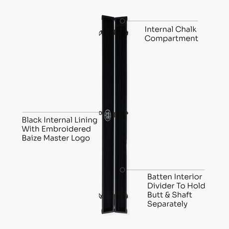 Baize Master 3/4 Deluxe Black Snooker Pool Case with Plastic Ends and Embroidered Logo - BLACK INTERIOR Baize Master