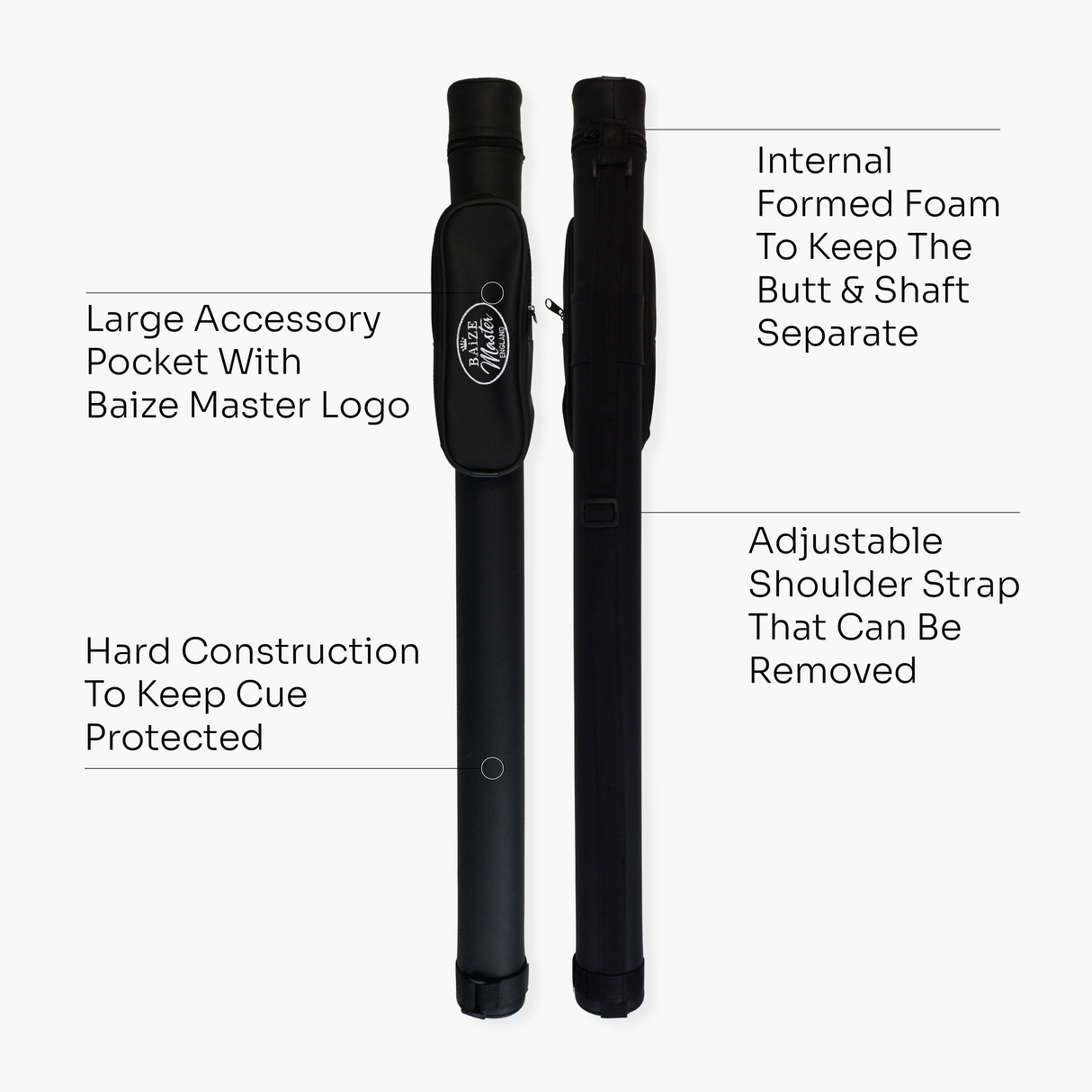 Baize Master 2pc Tubular Snooker Pool Cue Case with 9 inch Accessory Pocket