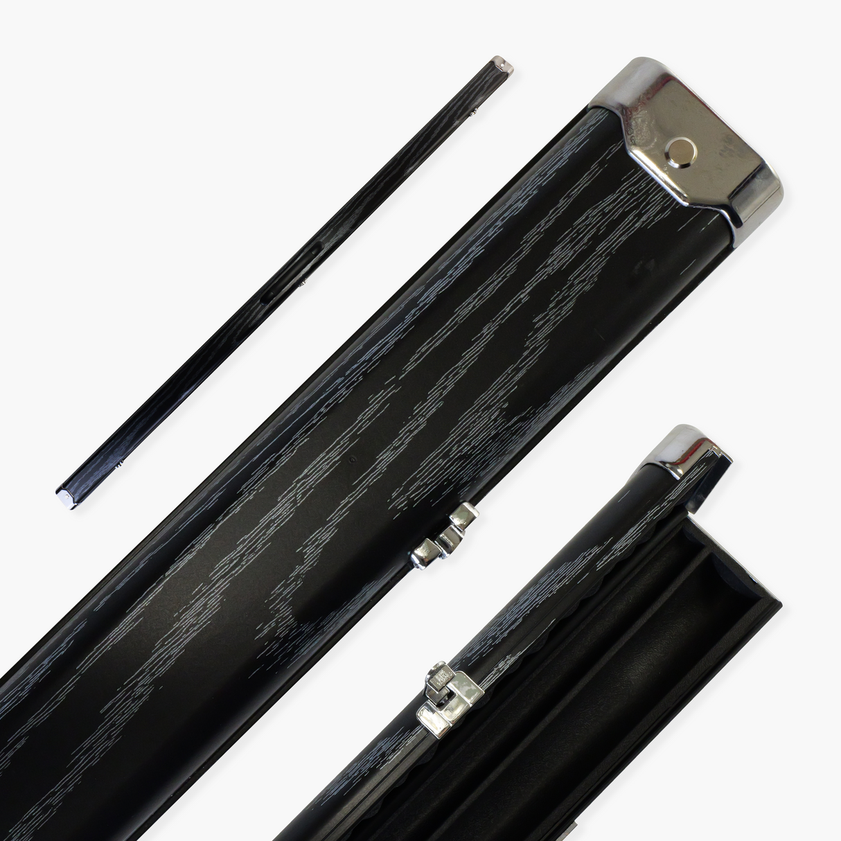 Pro Aluminium One Piece Wood Grain Cue Case Metal Ends - Holds 2 Cues