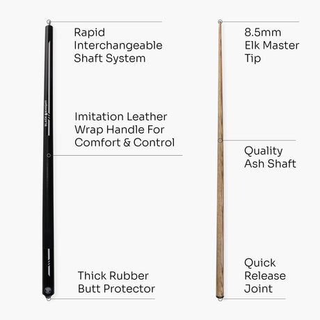 Jonny 8 Ball 57 Inch 2 Piece RISS Pool Cue 8.5mm Elk Master Tip - Interchangeable Shaft Jonny 8 Ball