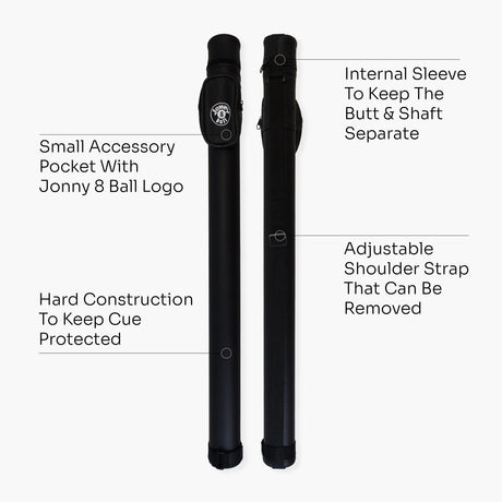 Jonny 8 Ball Black Tubular Cue Case + Shoulder Strap - Holds 2pc Snooker or Pool Cue Jonny 8 Ball