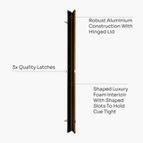 Pro Aluminium One Piece Wood Grain Cue Case Metal Ends - Holds 2 Cues