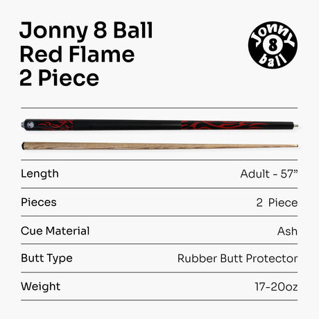 Jonny 8 Ball 57 Inch 2 Piece RISS Pool Cue 8.5mm Elk Master Tip - Interchangeable Shaft Jonny 8 Ball