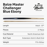 Baize Master Challenger 57 Inch 2 Piece Centre Joint Snooker Pool Cue 9.3mm Pro Leather Tip
