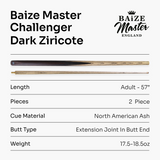Baize Master Challenger 57 Inch 2 Piece Centre Joint Snooker Pool Cue 9.3mm Pro Leather Tip