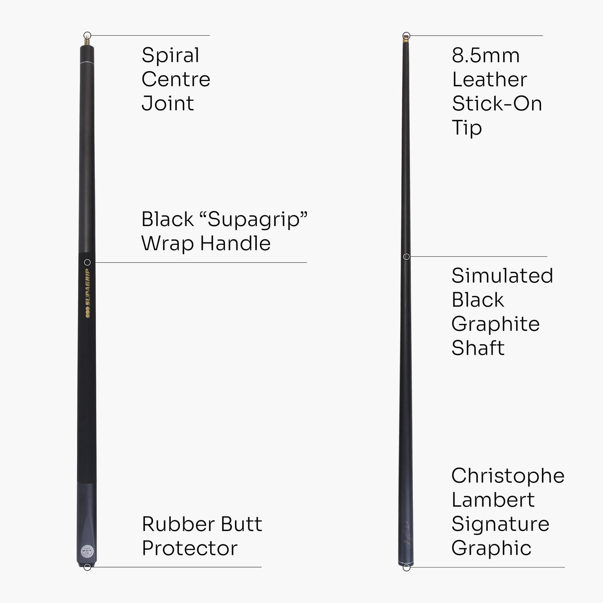 BCE Christophe Lambert Black Mamba 2 Piece Snooker Pool Cue and Case Set 8.5mm Tip