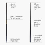 BCE Christophe Lambert Black Mamba 2 Piece Snooker Pool Cue and Case Set 8.5mm Tip