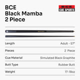 BCE Christophe Lambert Exclusive BLACK MAMBA English 8 Ball Pool Cue - 8.5mm Tip