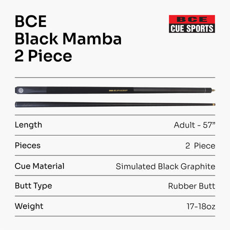 BCE Christophe Lambert Exclusive BLACK MAMBA English 8 Ball Pool Cue - 8.5mm Tip