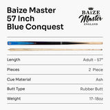 Baize Master 57 Inch CONQUEST 2 Piece Snooker Pool Cue Matching Ash Shaft 9.5mm Tip