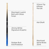 Baize Master 57 Inch Jimmy White Signature VICTORY 2 Piece Ash Snooker Pool Cue with 9.5mm Layered Tip